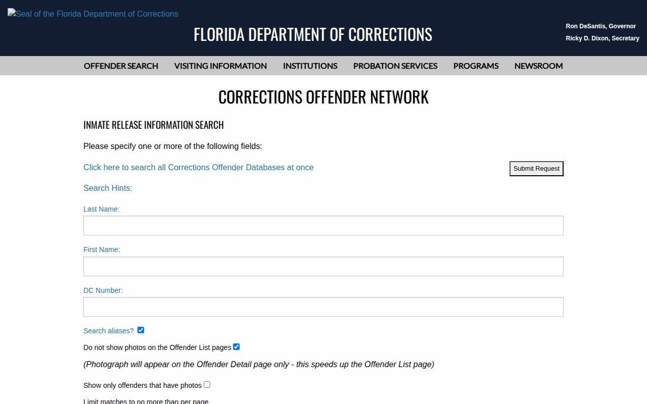 Florida inmate release search for Leon County released inmates