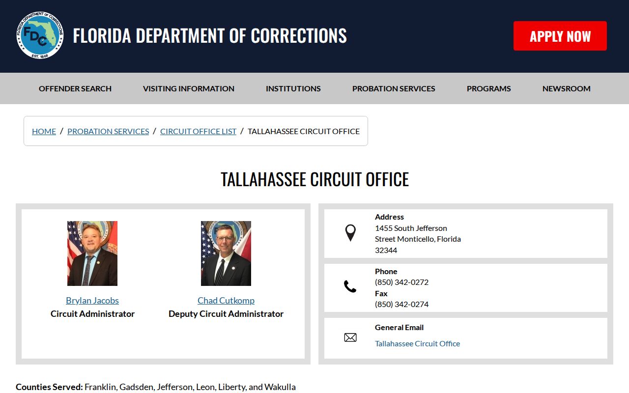 Leon County parole and probation Tallahassee circuit offices