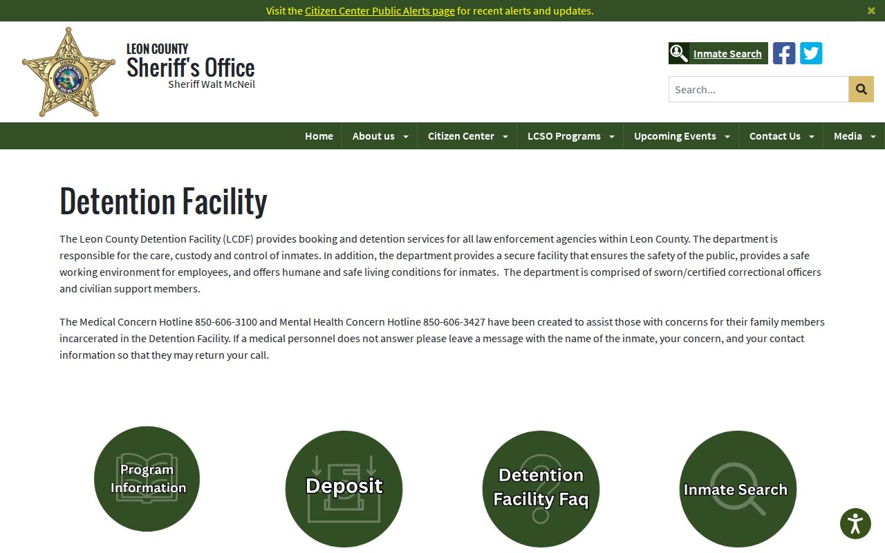 Official Leon County Detention Facility information page