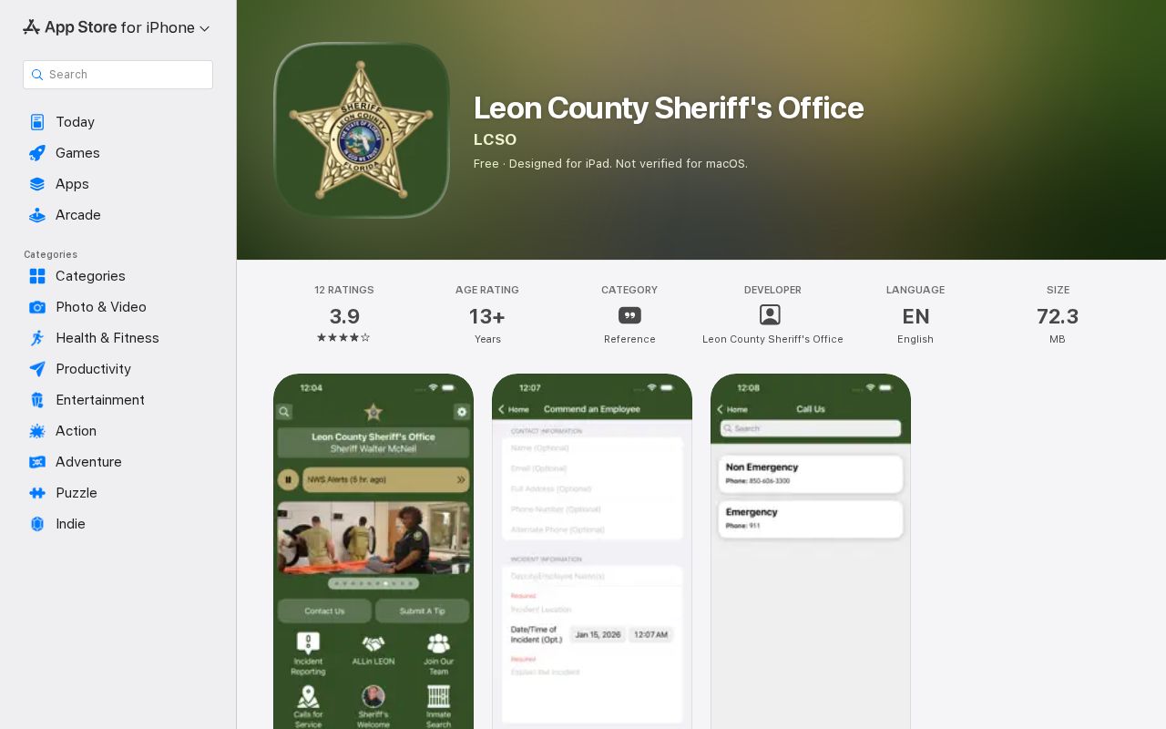 Official LCSO Connect app listing for Leon County inmate and records access