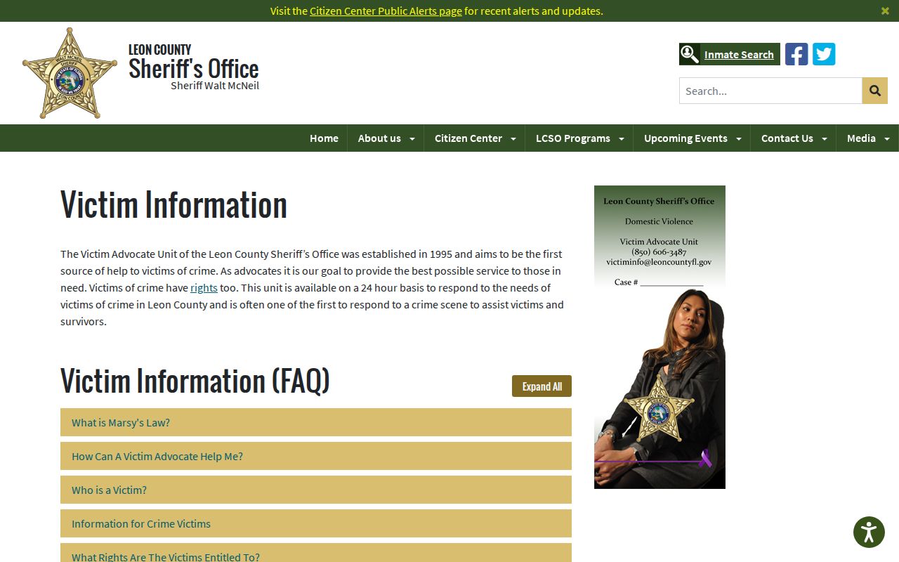 Leon County VINE information describing Florida custody-system coverage
