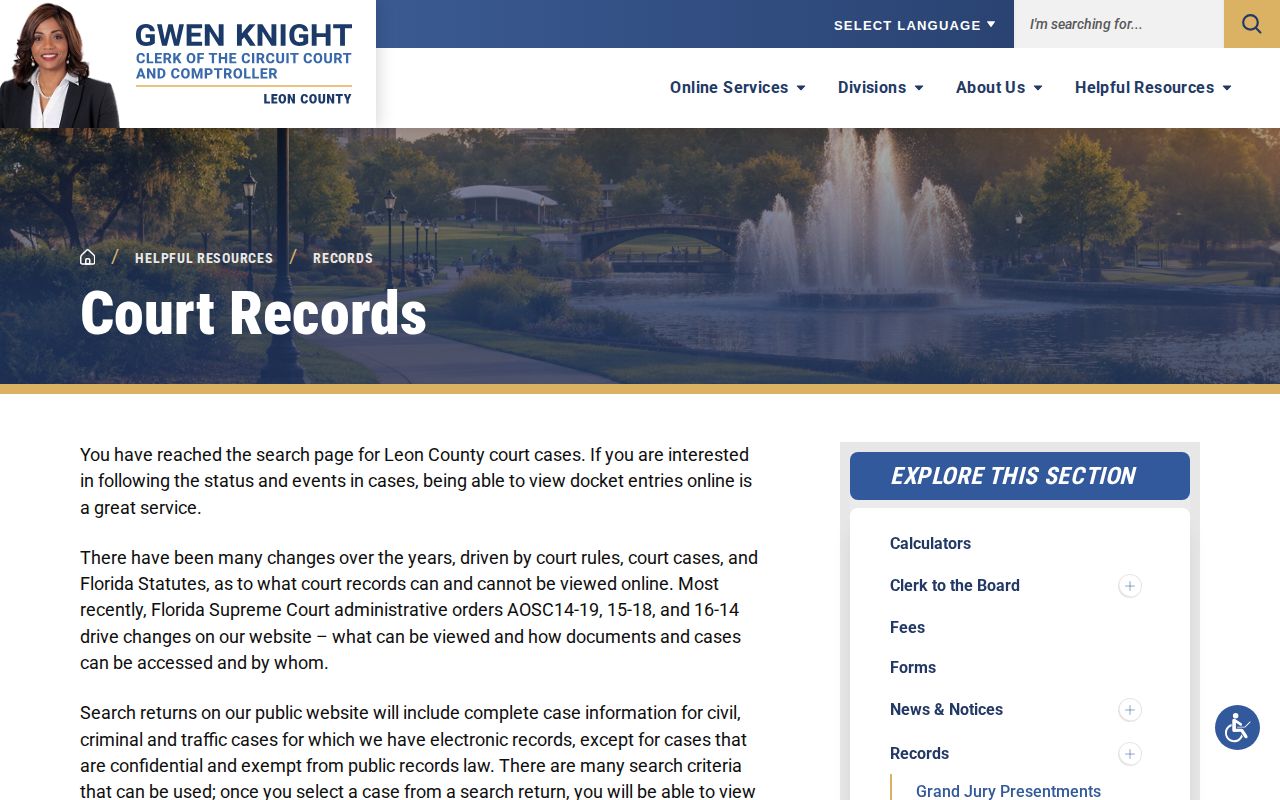 Leon County court release record search gateway